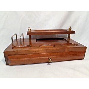 Vtg Fairfax  Dresser Desk Valet Jewelry Box Wood Brass, Lined Drawer, Bedroom